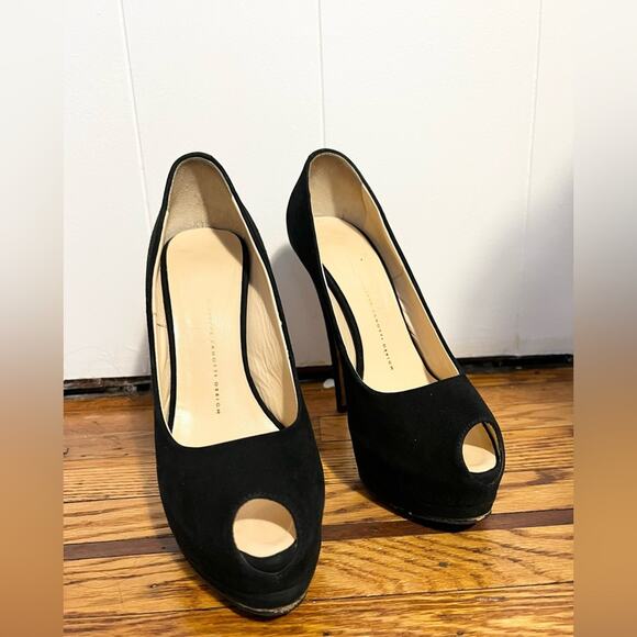 Giuseppe Zanotti Liza ultra high platform heels black suede peep toe luxury - Picture 5 of 11